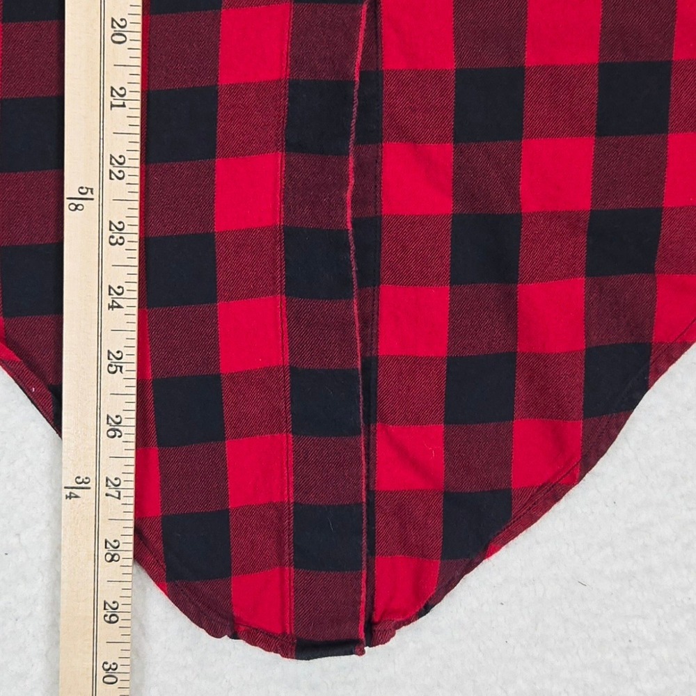 Madewell Buffalo Check Flannel Shirt Women M Red Black Plaid Tie Front Button Up - Picture 9 of 14
